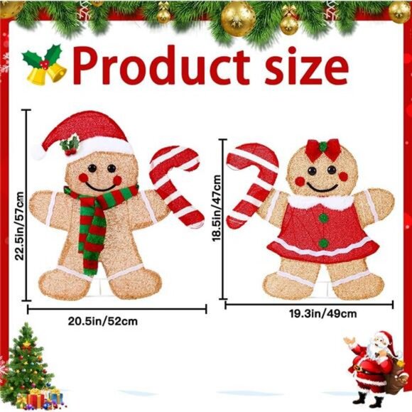 22.5’’ Lighted Christmas Yard Decor 2pcs Light Up Gingerbread Man Couple Decor - Picture 2 of 8